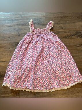 Little Angels by Us Angels Pink Floral Smocked Dress with Eyelet Lace Trim